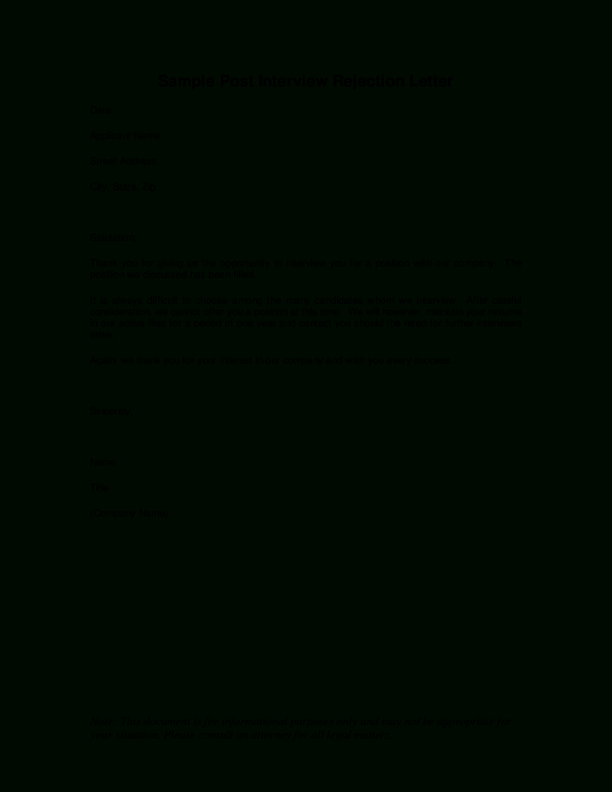Post Interview Rejection Thank You Letter | Templates At Within Interview Thank You Note Template