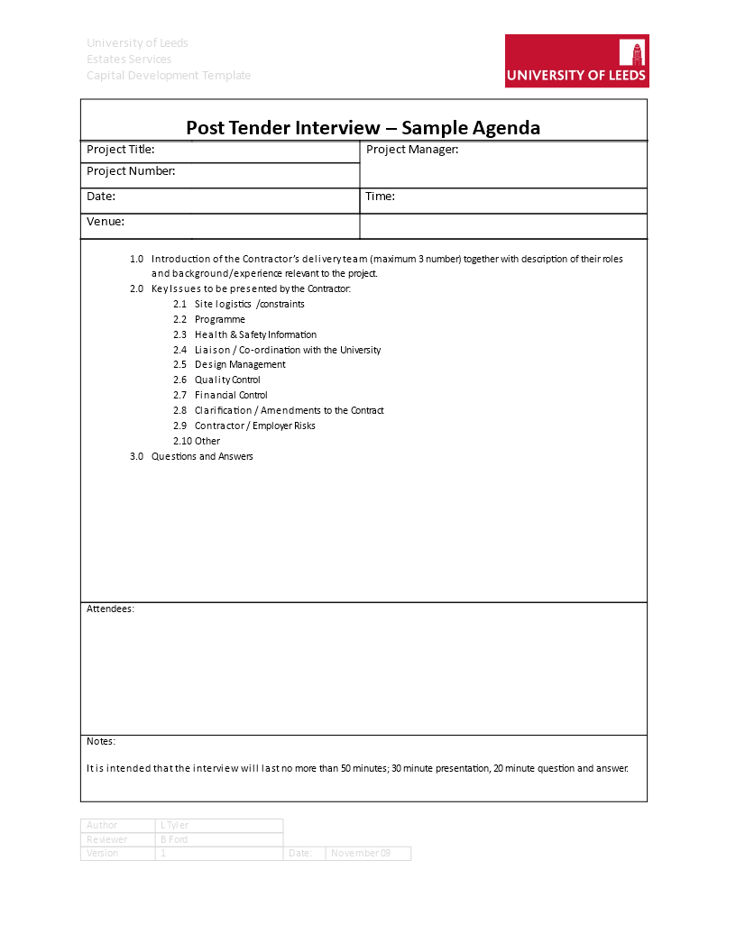Post Tender Interview Agenda | Templates At Intended For Interview Agenda Template