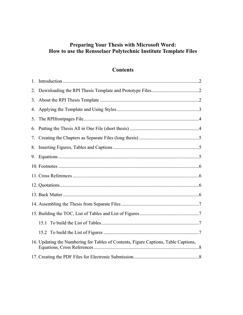 Preparing Your Thesis With Microsoft Word: | Manualzz In Ms Word Thesis Template