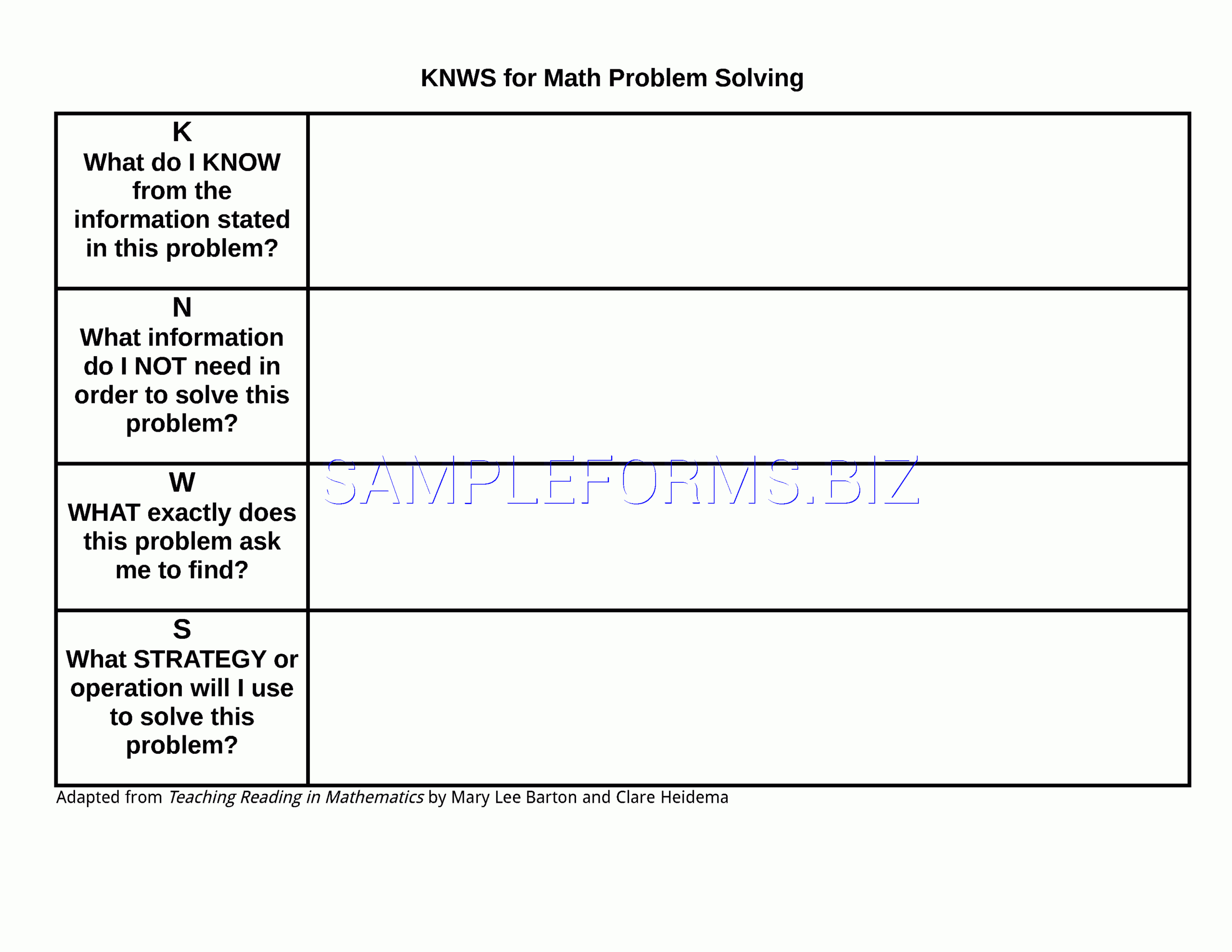 Preview Pdf Kwl Chart For Math Problem Solving, 1 Throughout Kwl Chart Template Word Document