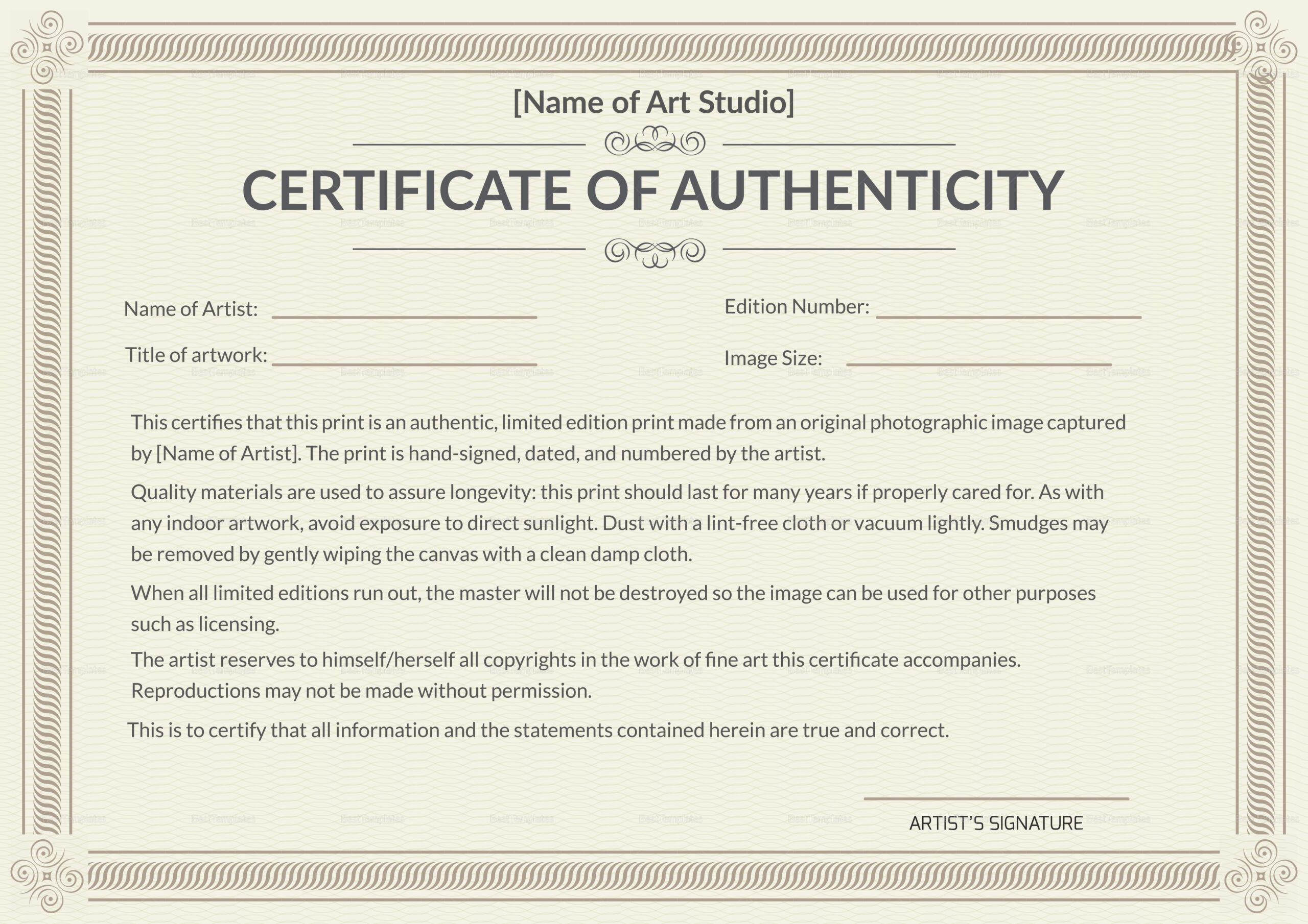 Printable Authenticity Certificate Template With Regard To Letter Of Authenticity Template