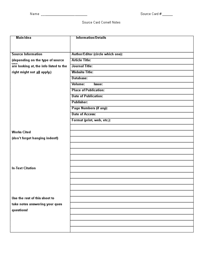 Printable Cornell Note Taking Word | Templates At For Google Docs Cornell Notes Template
