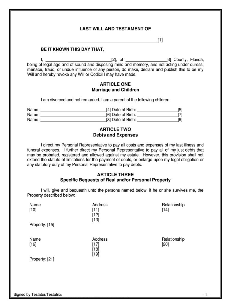 Printable Florida Will - Fill Online, Printable, Fillable With Regard To Last Will And Testament Template Florida