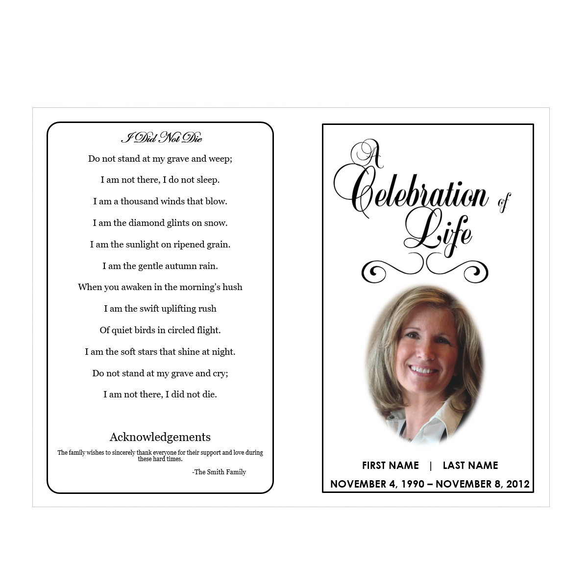 Printable Funeral Program Templates | Funeral Pamphlets Regarding Memorial Cards For Funeral Template Free