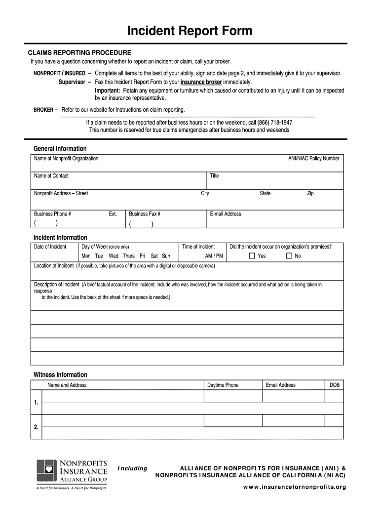 Printable Insurance Incident Report – Fill Online, Printable For Insurance Incident Report Template