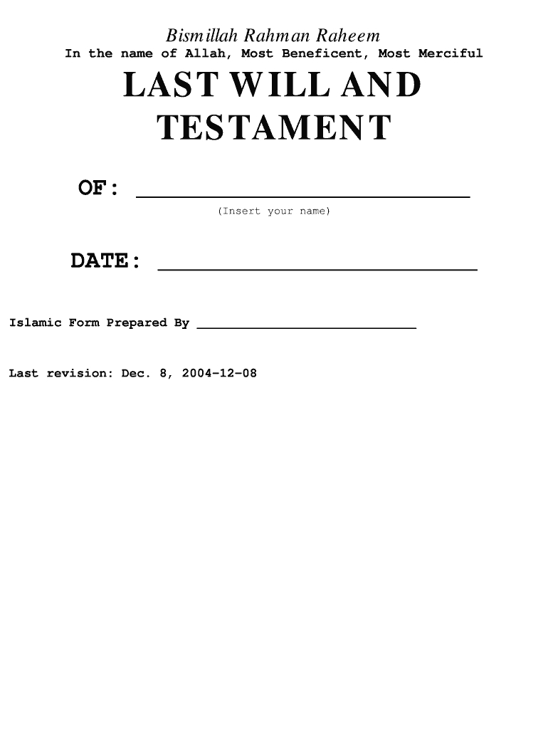 Printable Islamic Last Will – Fill Online, Printable With Regard To Last Will And Testament Template Florida