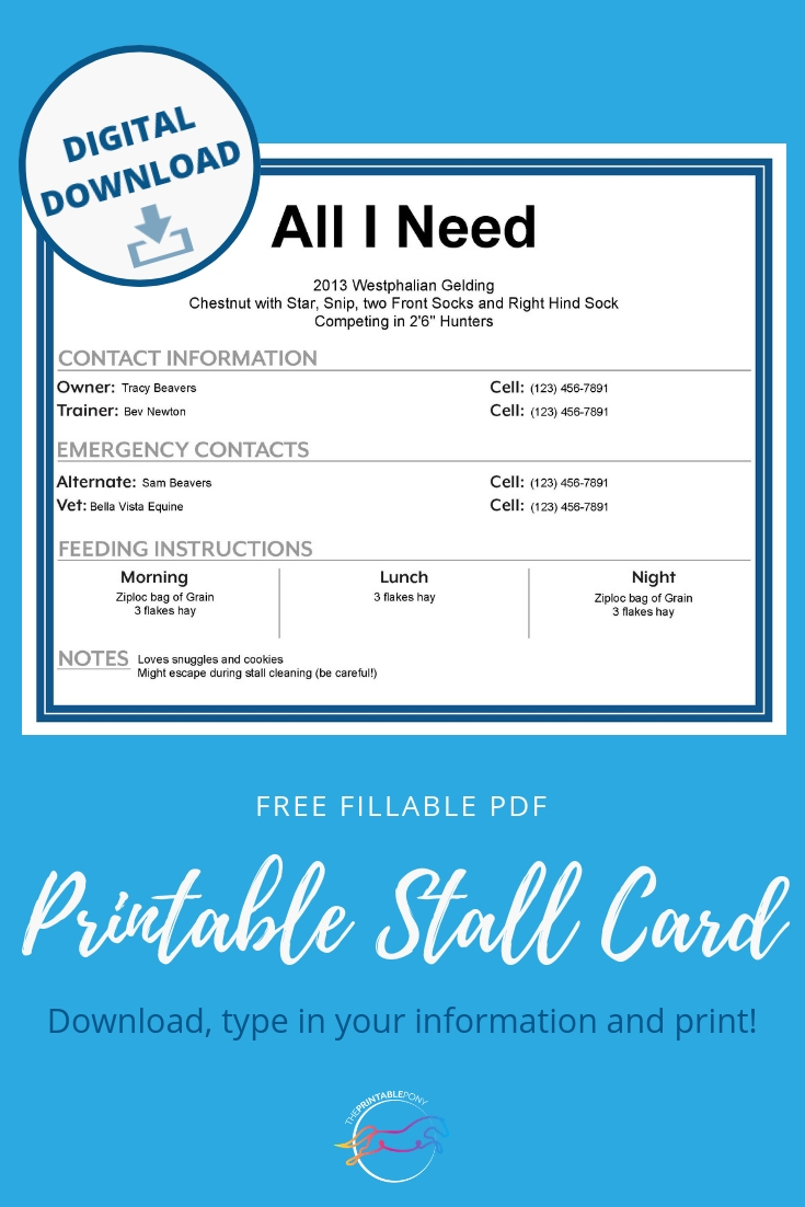 Printable Stall Card – The Printable Pony Regarding Horse Stall Card Template
