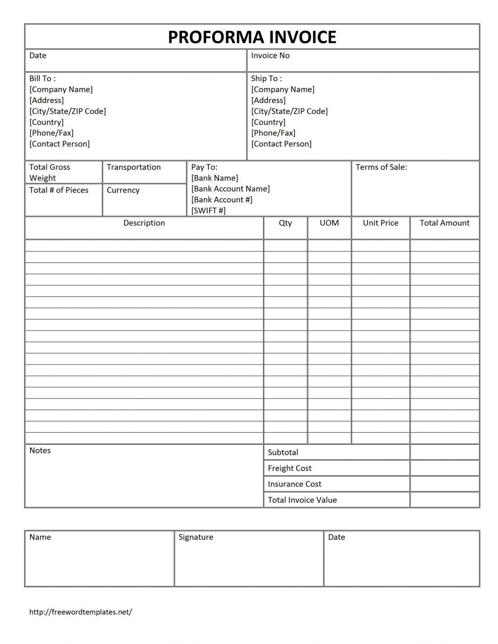 Pro Forma Excel Spreadsheet Proforma Invoice Template Free Throughout Invoice Template Xls Free Download