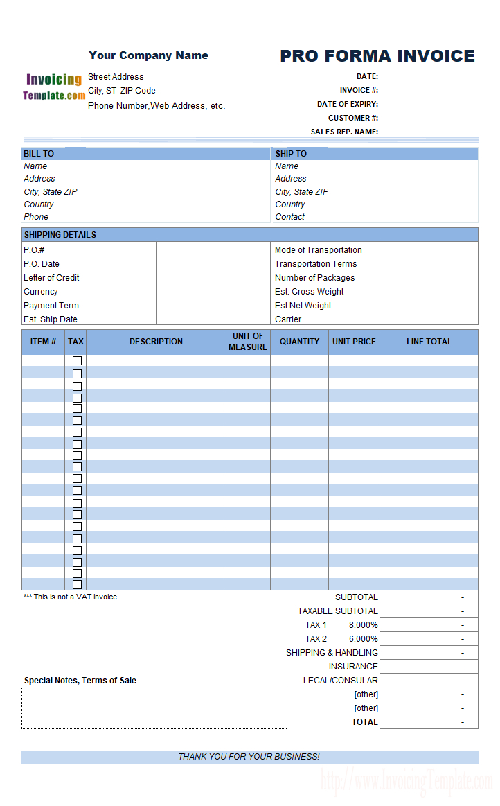 Proforma Invoice Format In Excel In Invoice Template Excel 2013