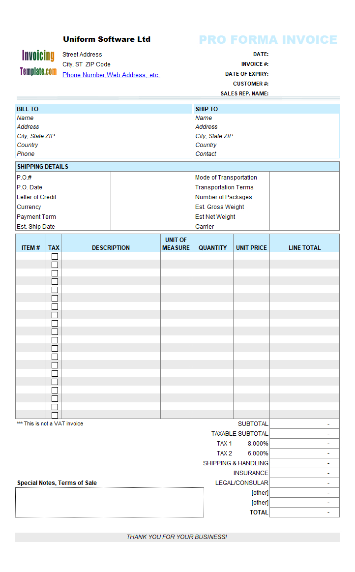 Proforma Invoice Template Throughout International Shipping Invoice Template