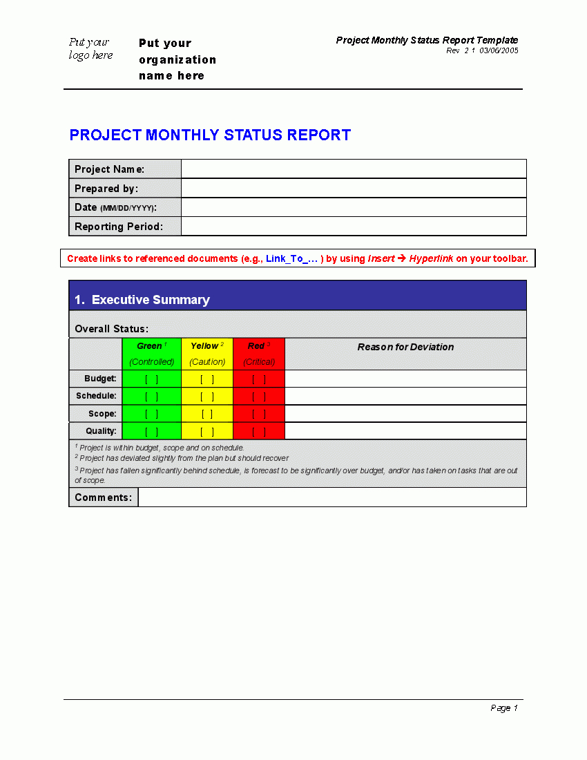 Progress Monthly Status Report (Word) – Flevypro Document For Monthly Status Report Template