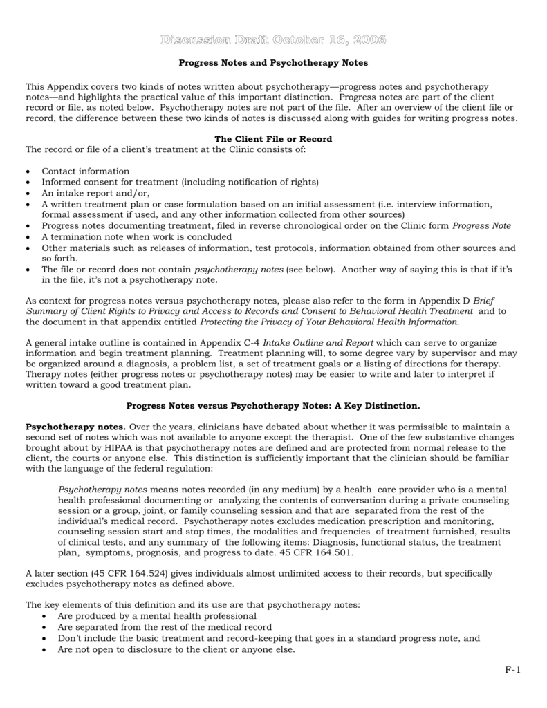 Progress Notes And Psychotherapy Notes Regarding Mental Health Progress Note Template