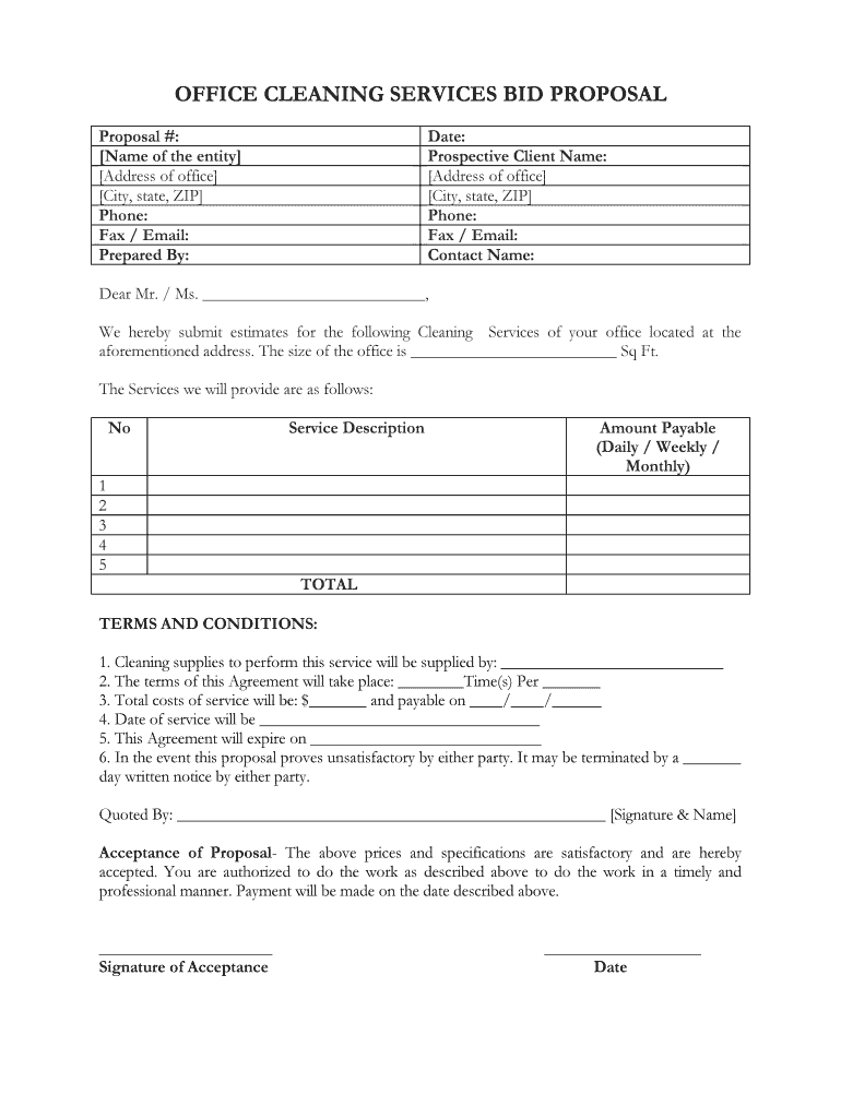Proposal For Cleaning Services Pdf – Fill Online, Printable Regarding Janitorial Proposal Template