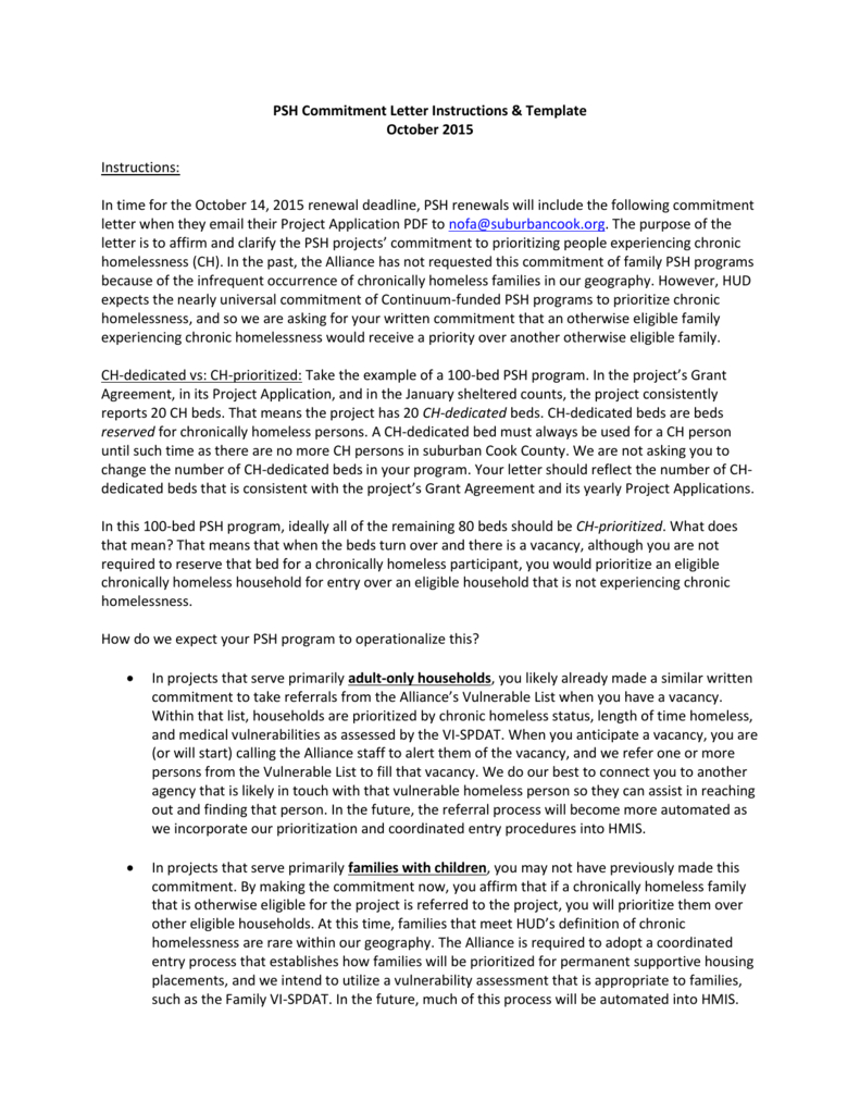 Psh Commitment Letter Instruction & Template In Letter Of Commitment Template