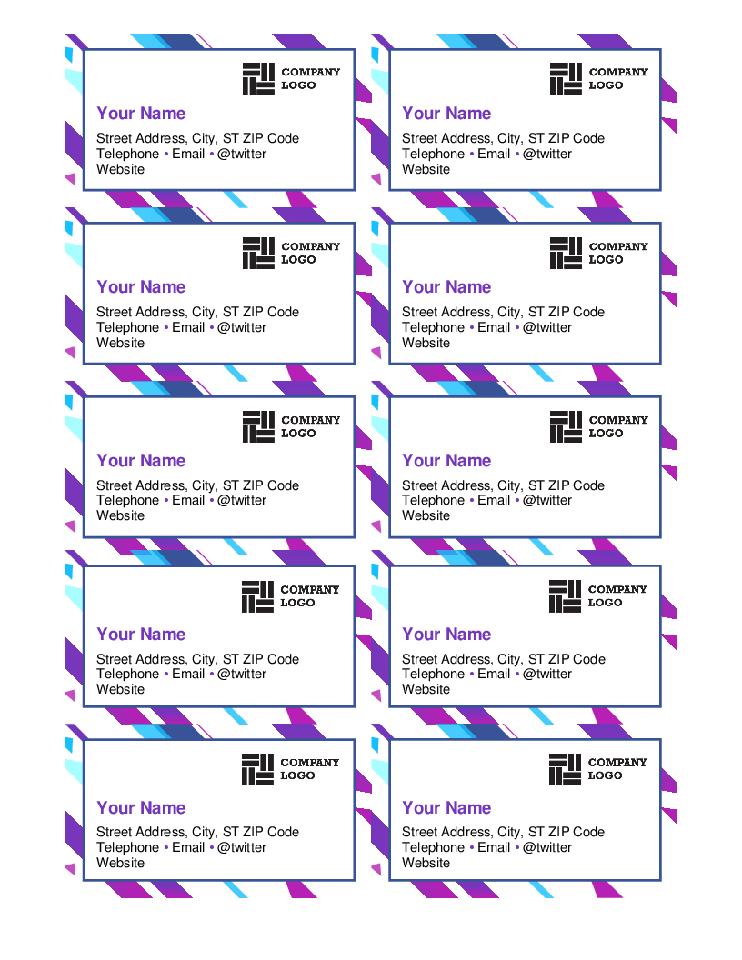 Purple Graphic Business Cards Throughout Ms Word Place Card Template