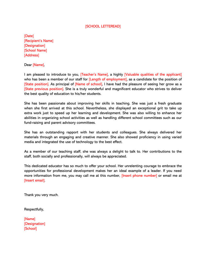 Recommendation Letter For A Teacher (32+ Sample Letters In Letter To Parents Template From Teachers