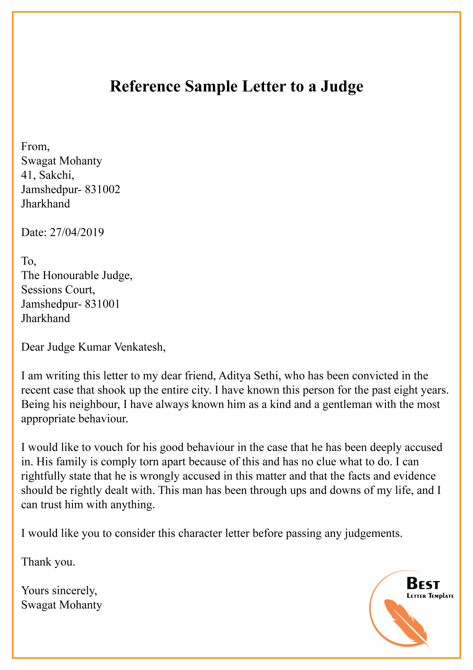Reference Sample Letter To A Judge 01 | Best Letter Template Inside How To Write A Letter To A Judge Template
