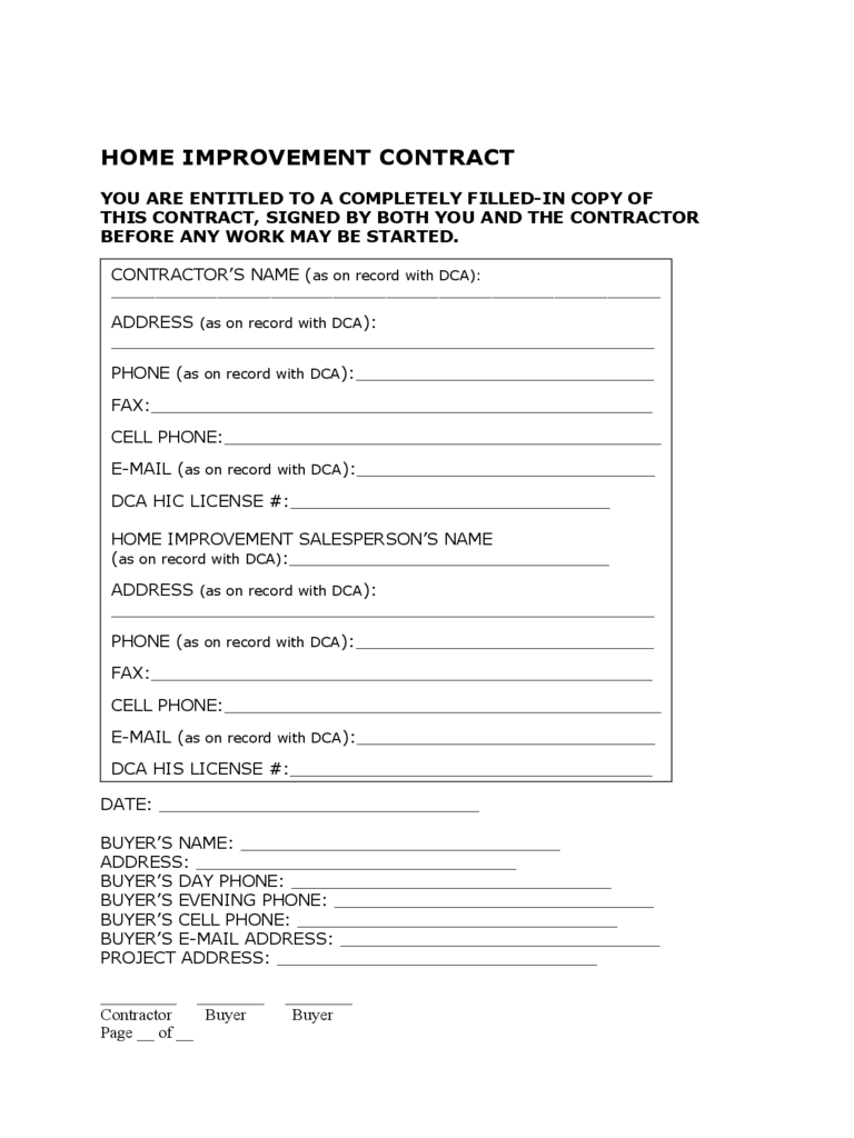 Remodeling Contract Template – 2 Free Templates In Pdf, Word With Home Improvement Contract Template