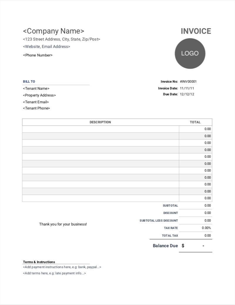 Rental Invoice Templates | Free Download | Invoice Simple In Invoice Template For Rent