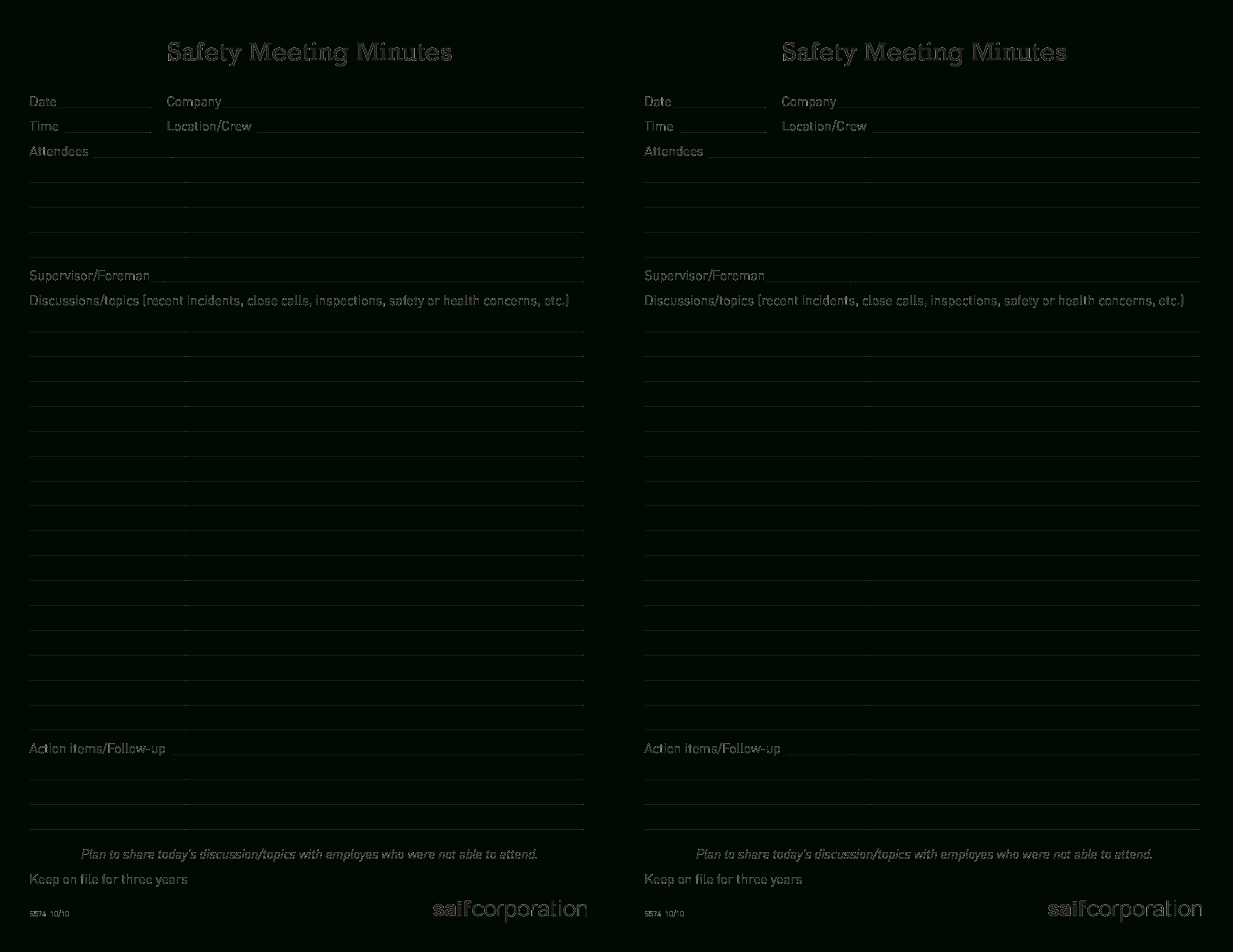 Safety Meeting Minutes | Templates At Allbusinesstemplates In Monthly Safety Meeting Template