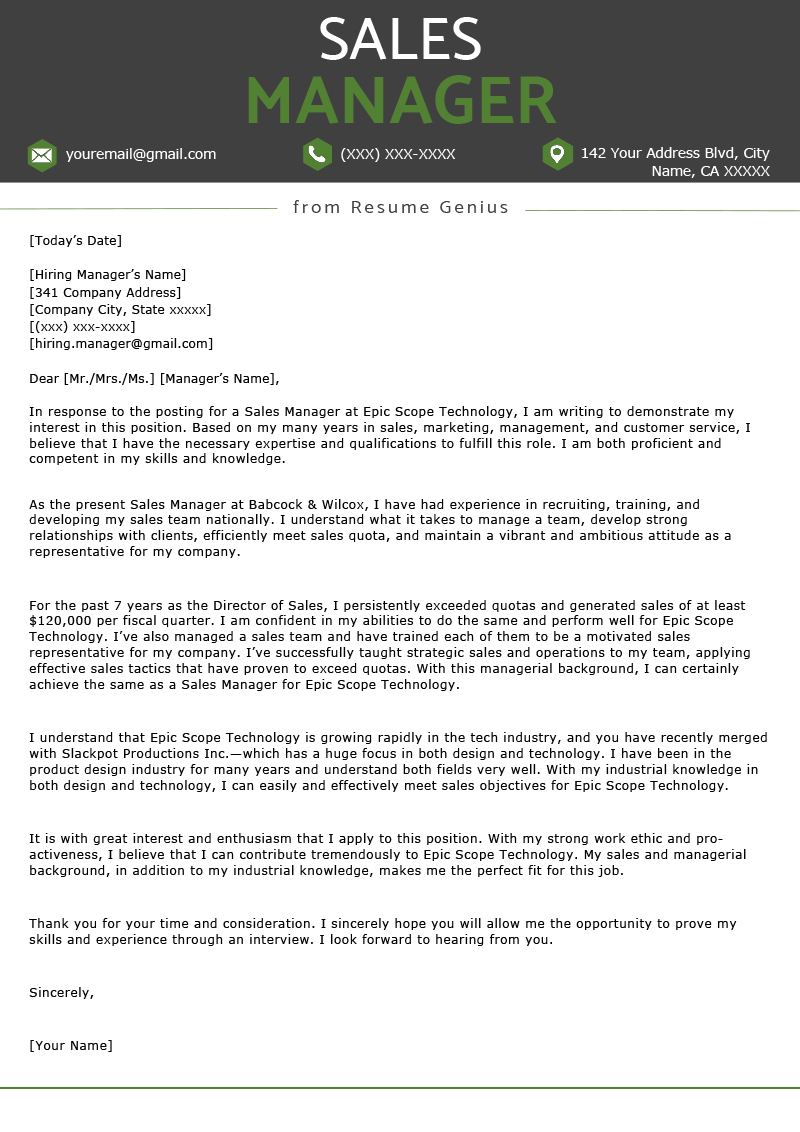 Sales Manager Cover Letter Sample | Free Download | Resume Throughout Letter Of Interest Template Microsoft Word