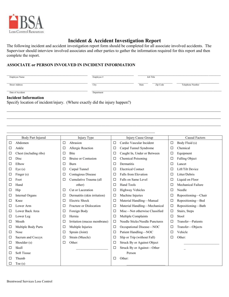 Sample Accident Investigation In Noc Report Template