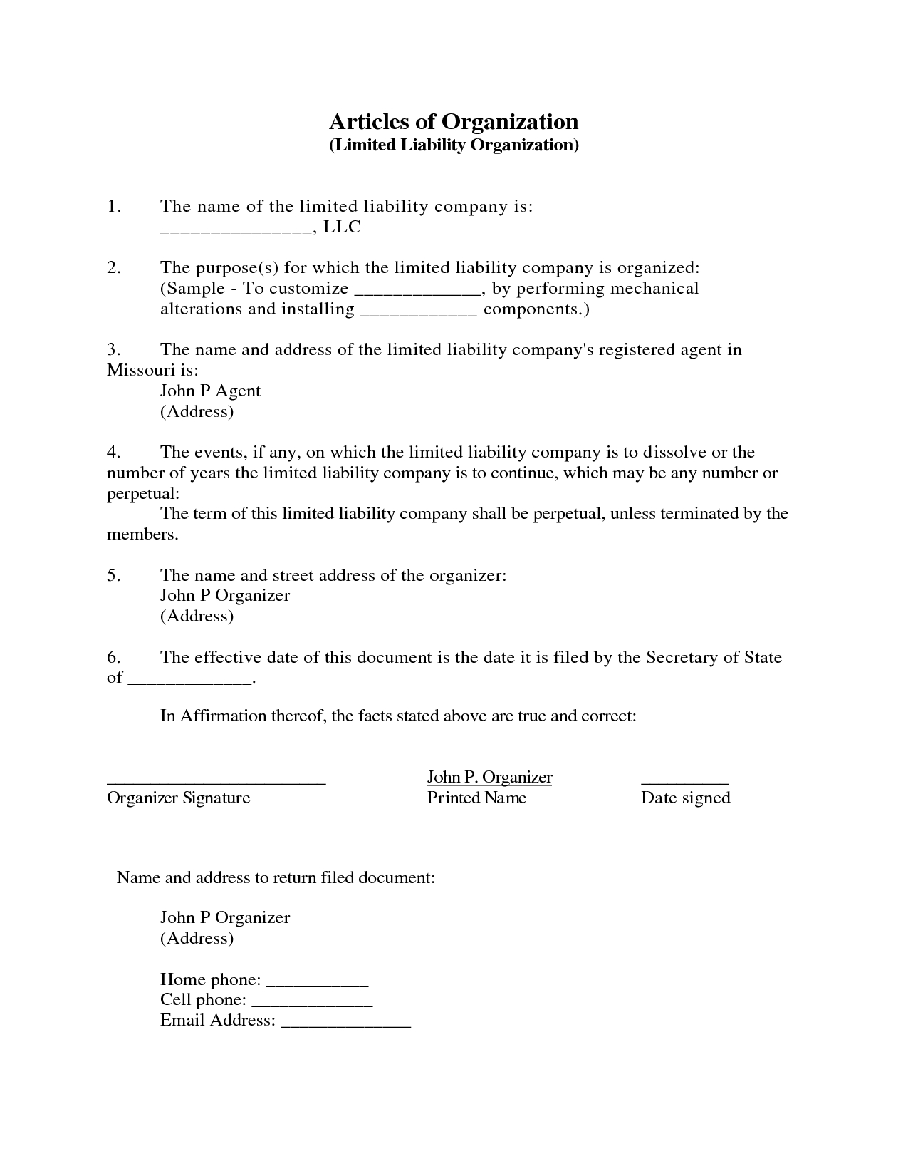 Sample Articles Of Organization | Templates And Samples Intended For Llc Articles Of Organization Template