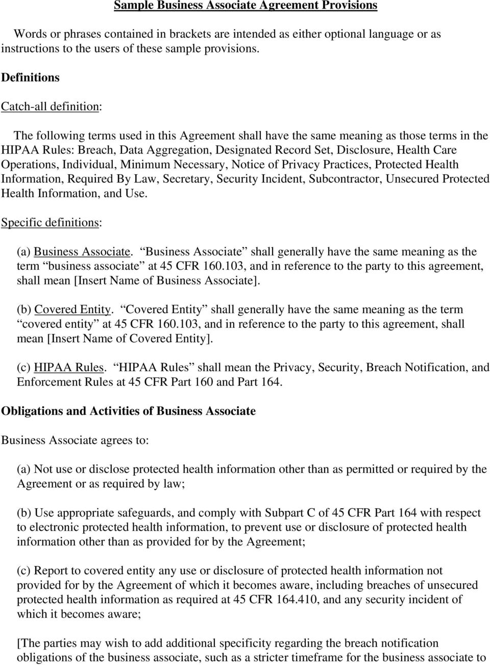 Sample Business Associate Agreement Provisions – Pdf Free For Hipaa Business Associate Agreement Template