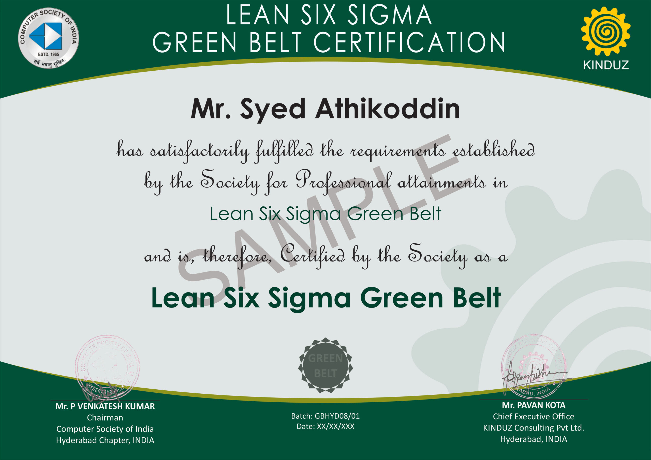 Sample Certificates - Lean Six Sigma India With Regard To Green Belt Certificate Template