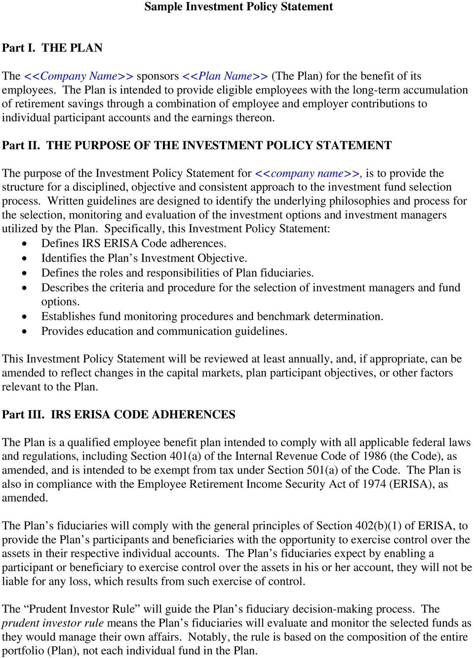 Sample Investment Policy Statement - Pdf Free Download Within Investment Policy Statement Template
