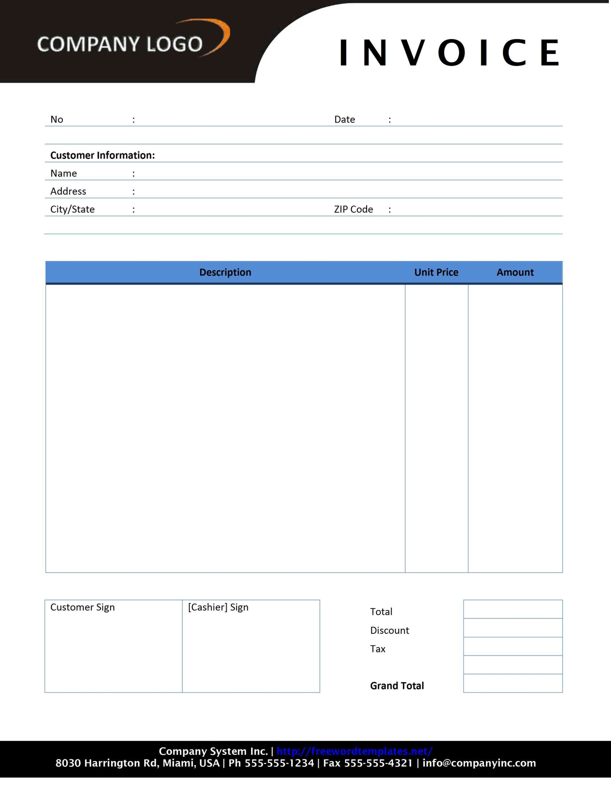 Sample Invoice Template Word New Word Invoice Template Free Throughout Invoice Template Word 2010