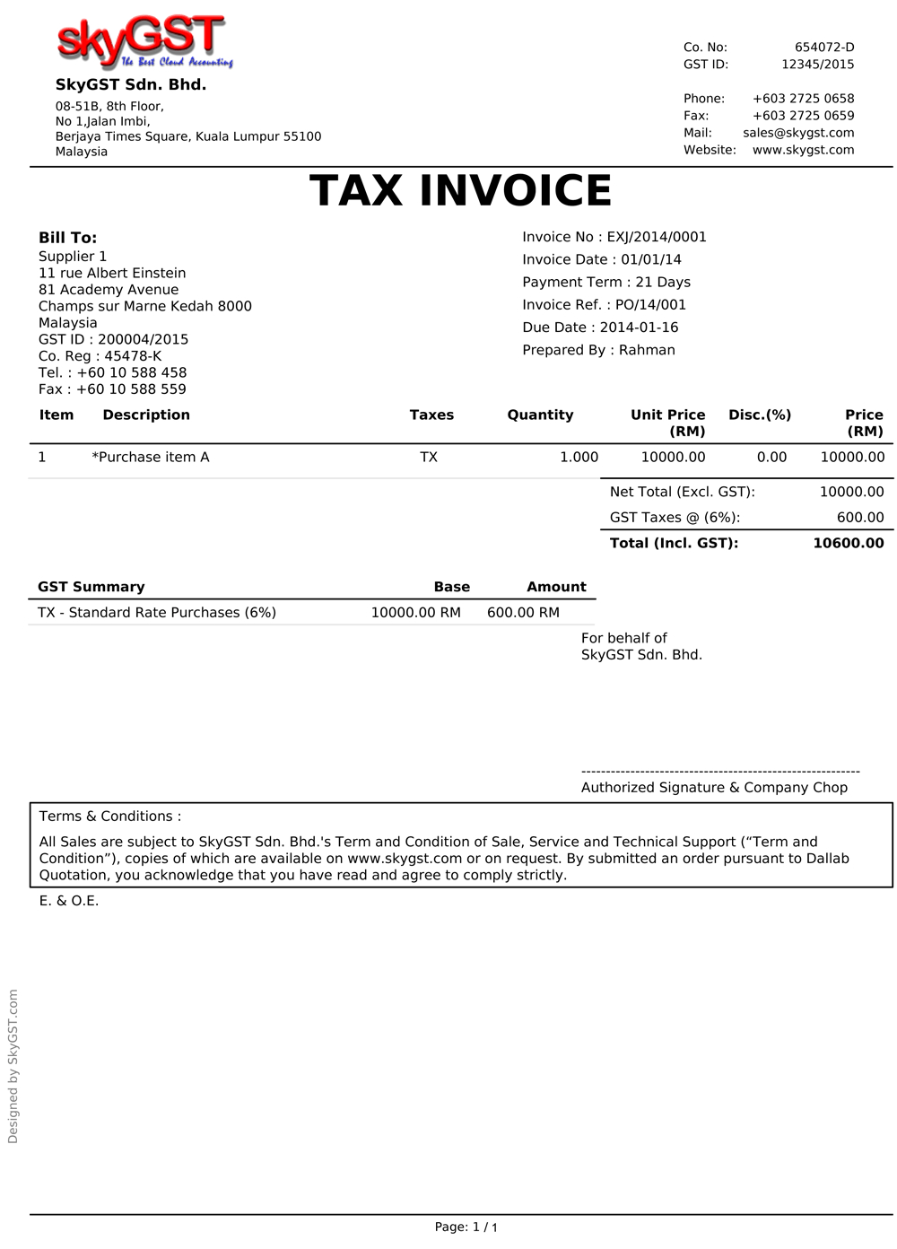 Sample Invoice With Gst – Colona.rsd7 With Invoice Template Singapore