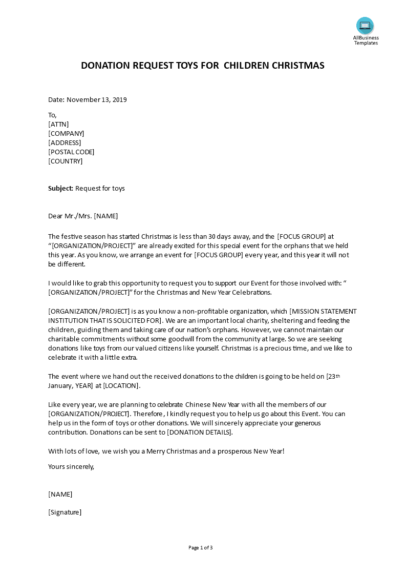 Sample Letter Asking For Toy Donations | Templates At In How To Write A Donation Request Letter Template