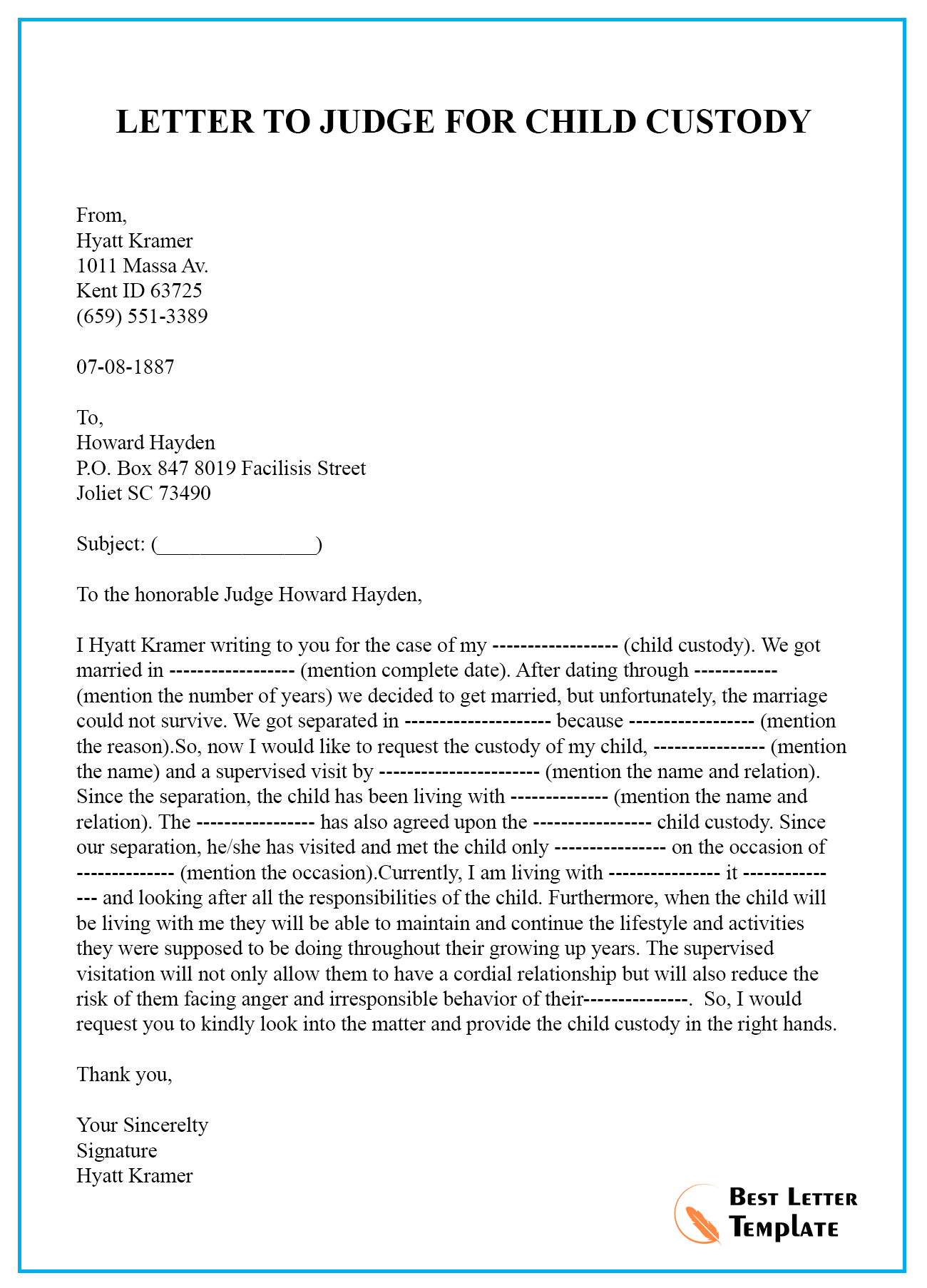 Sample Letter To Judge For Child Custody | Best Letter Template Pertaining To How To Write A Letter To A Judge Template