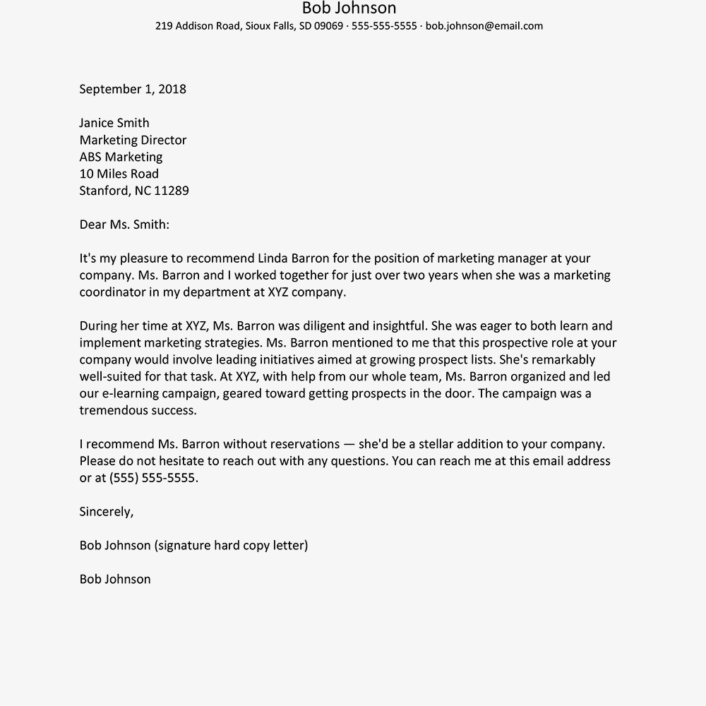 Sample Reference Letter Format In Letter Of Rec Template