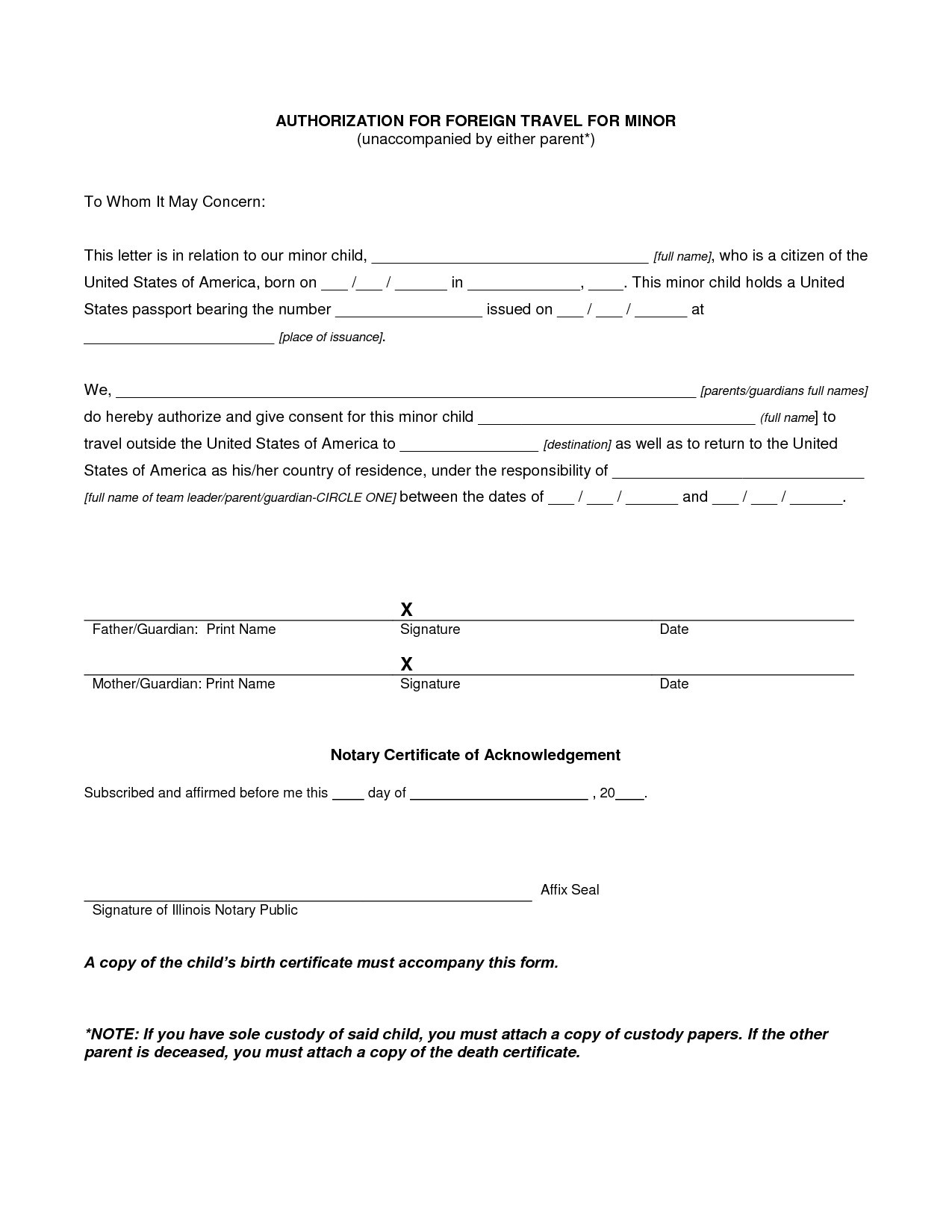 Sample Travel Consent Letter - Colona.rsd7 Throughout Notarized Letter Template For Child Travel