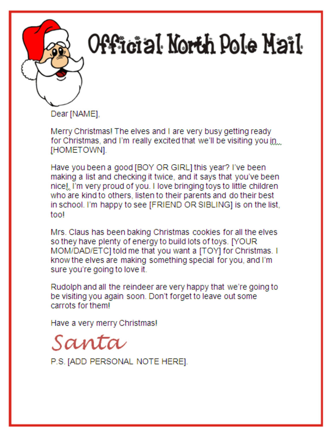 Santa Letter Template Word Doc - Colona.rsd7 Intended For Letter From Santa Template Word