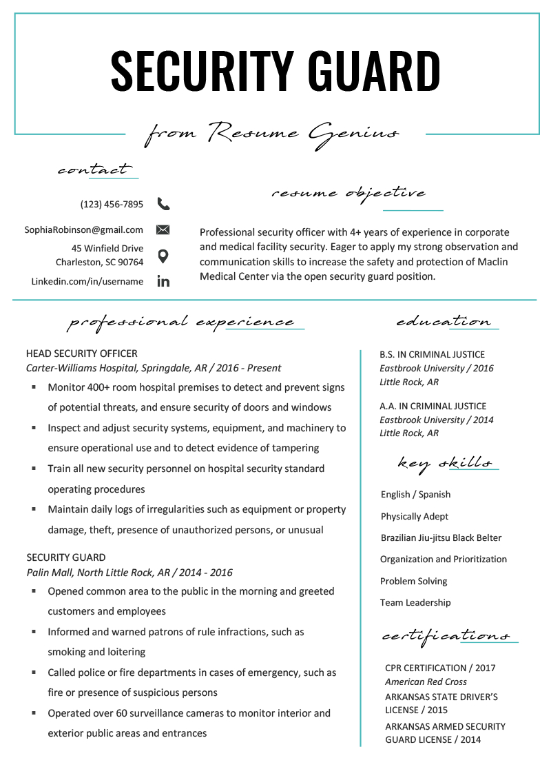 Security Guard Resume Sample & Writing Tips | Resume Genius Throughout Good Job Certificate Template