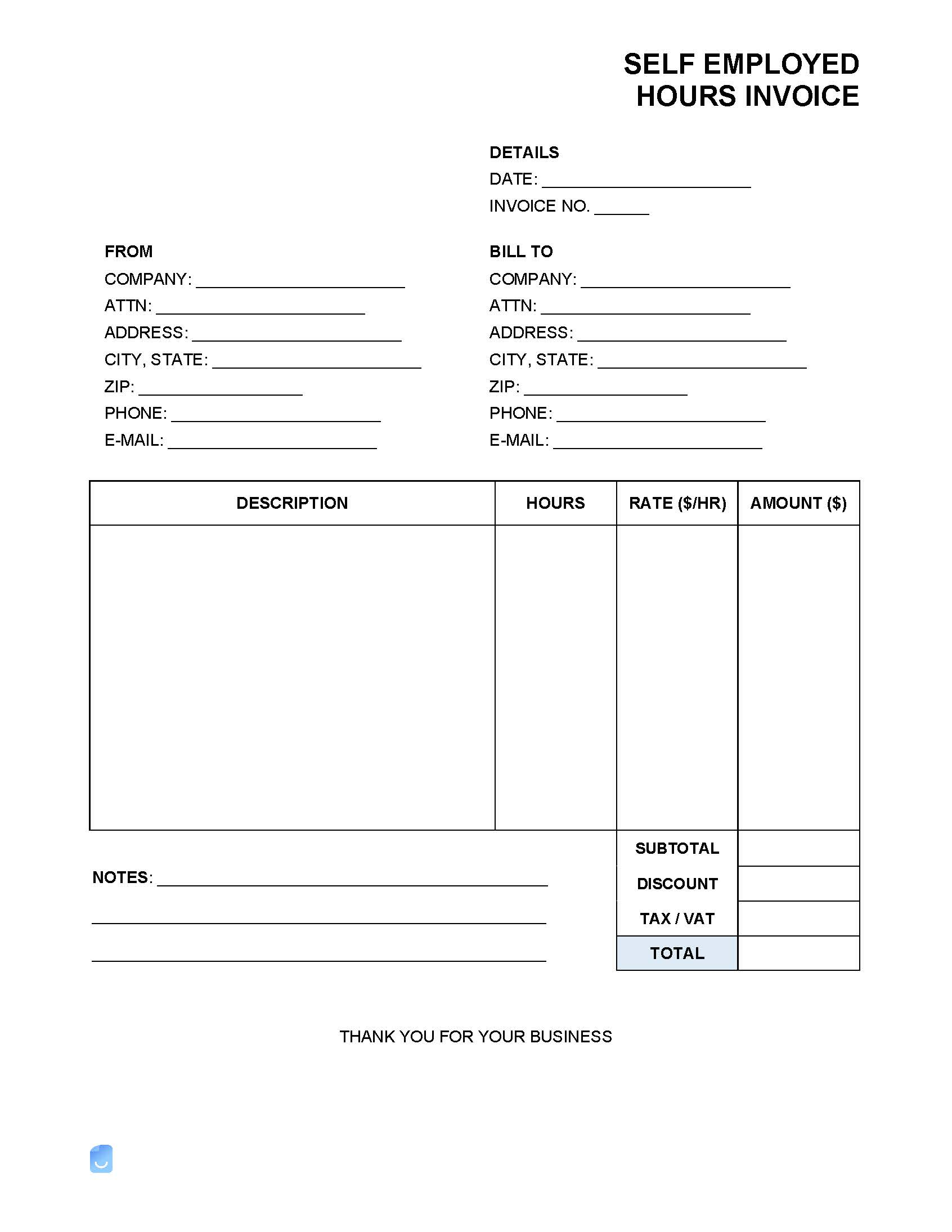 Self Employed Hours Invoice Template | Invoice Maker For Invoice For Self Employed Template
