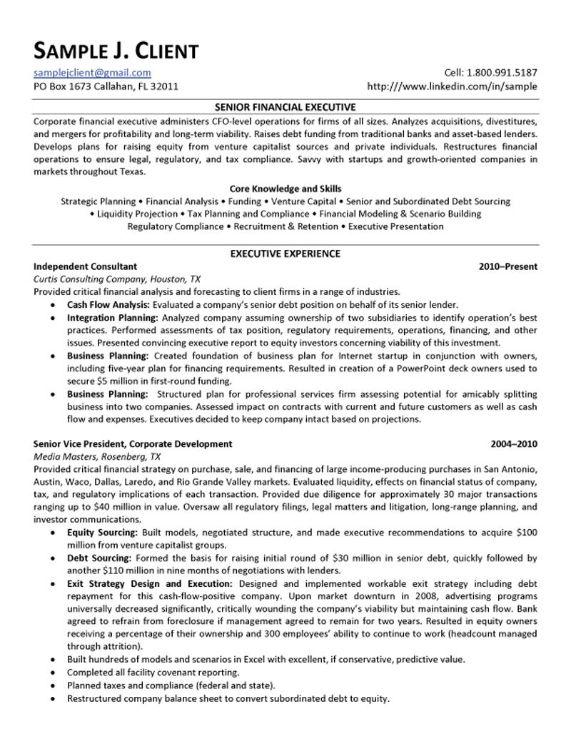 Senior Financial Executive Resume Intended For Mergers And Inquisitions Resume Template
