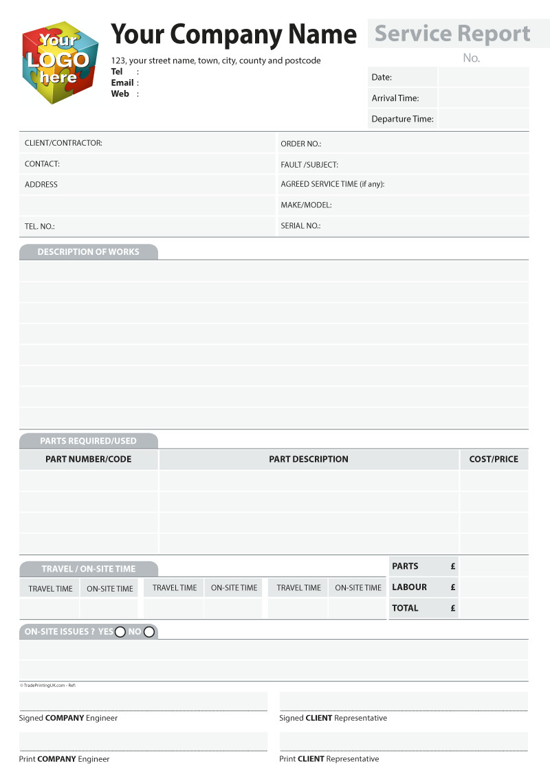 Service Report Template Artwork For Carbonless Ncr Printing With Ncr Report Template