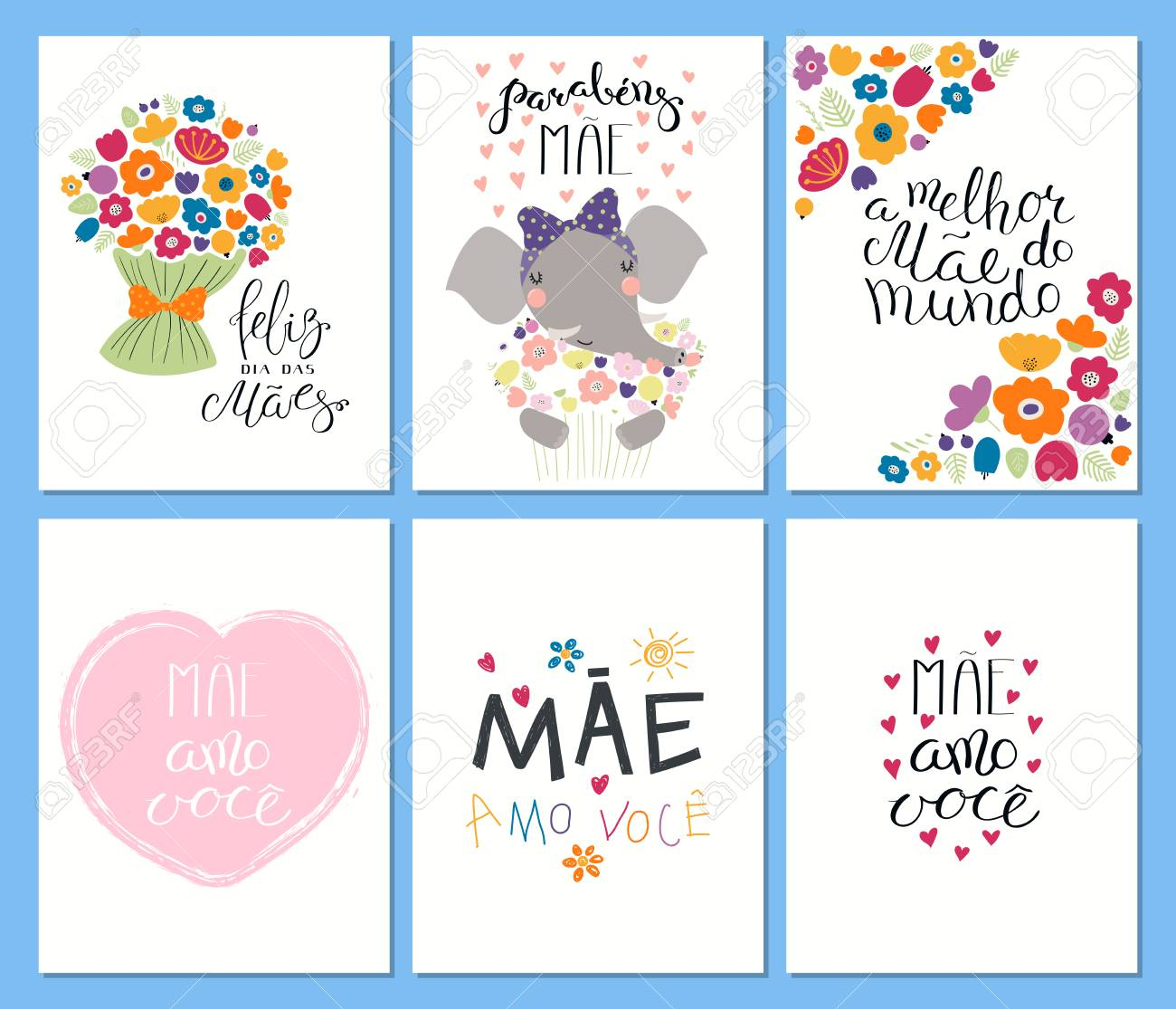 Set Of Mother's Day Cards Templates With Quotes In Portuguese Regarding Mothers Day Card Templates