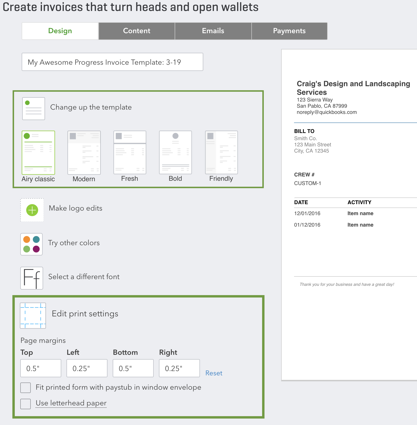 Set Up And Send Progress Invoices In Quickbooks On Inside How To Change Invoice Template In Quickbooks