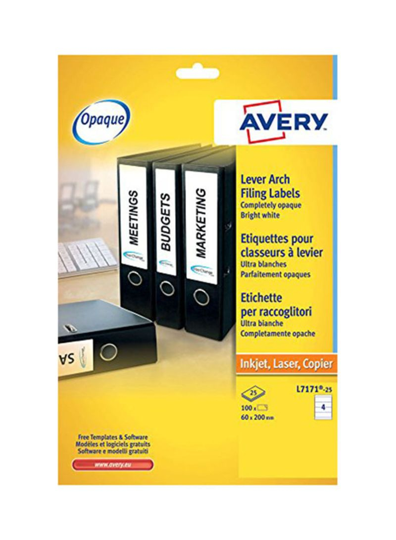Shop Avery 25 Sheet Lever Arch Filing Label Set White Online In Dubai, Abu  Dhabi And All Uae Throughout Labels For Lever Arch Files Templates