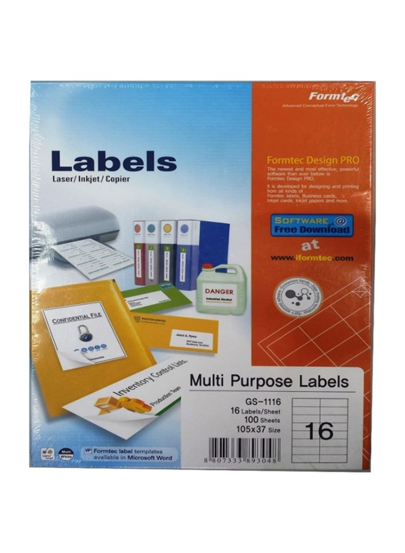Shop Formtec 100 Sheets Label Per Sheet Box (16 Labels Per Sheet) Online In  Dubai, Abu Dhabi And All Uae With Label Template 16 Per Page