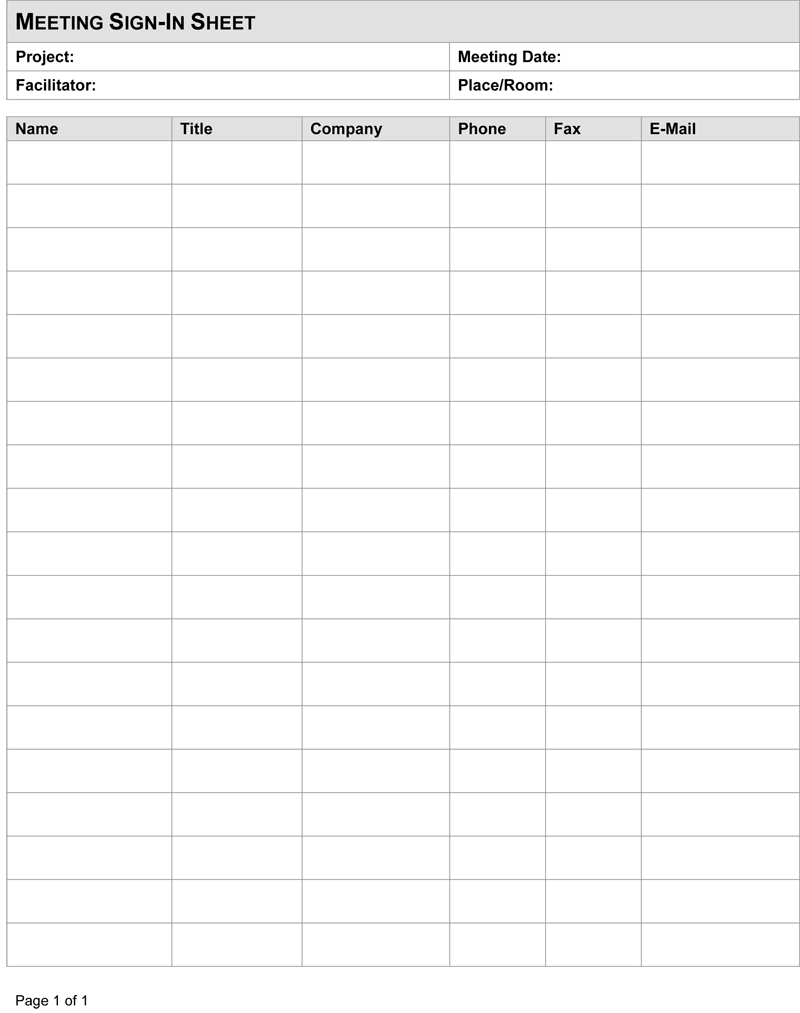 Sign In Sheet Template | 8+ Free Printable Formats For Meeting Sign In Sheet Template