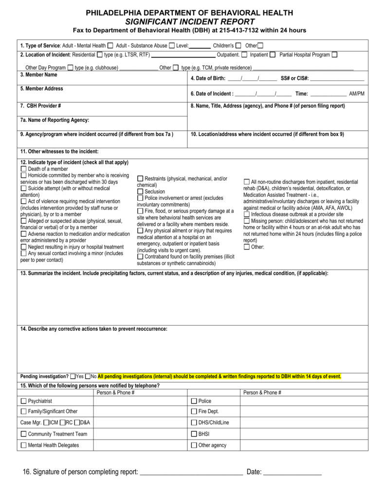 Significant Incident Report Form Pertaining To Medication Incident Report Form Template