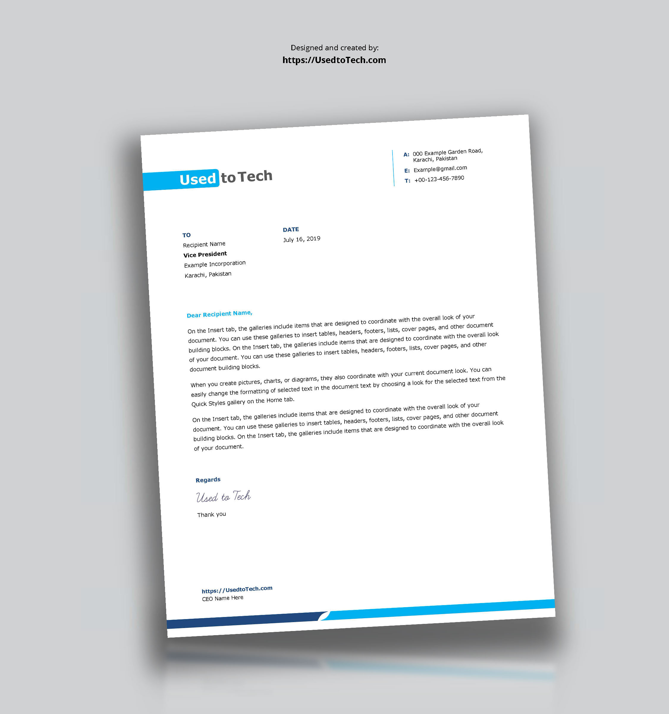 Simple And Clean Word Letterhead Template – Free – Used To Tech Intended For Letterhead Templates Indesign