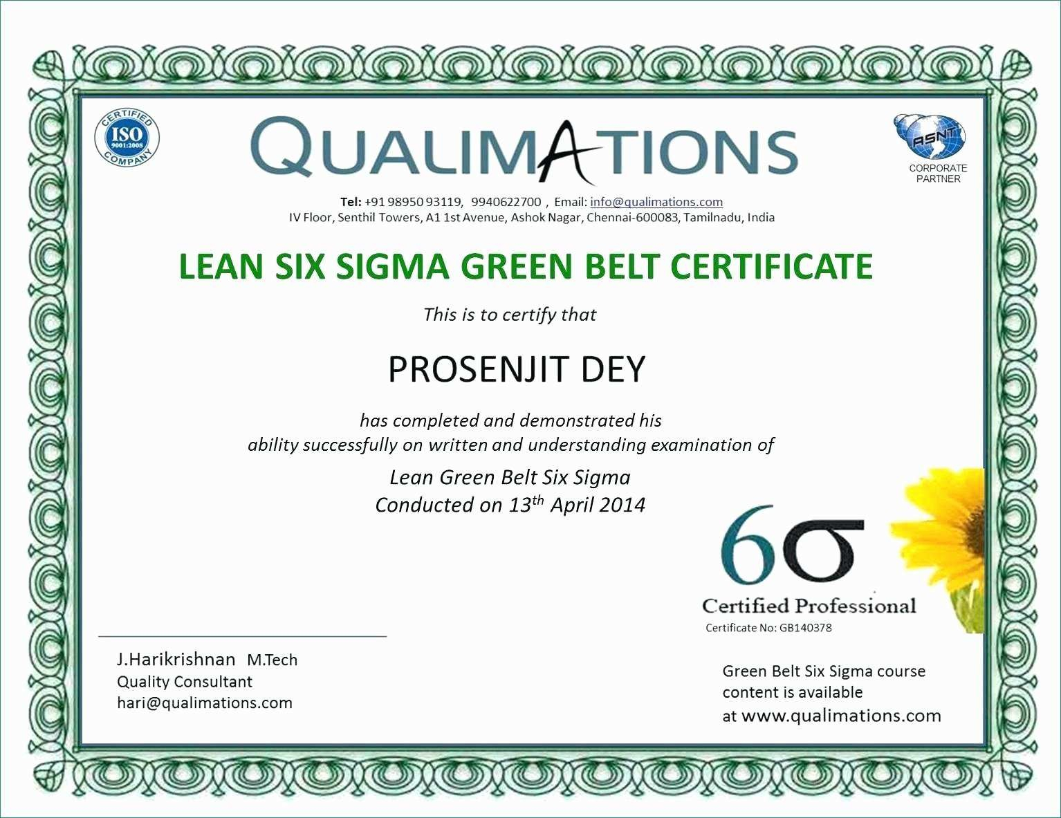 Six Sigma Black Belt Certificate Template - Carlynstudio With Green Belt Certificate Template