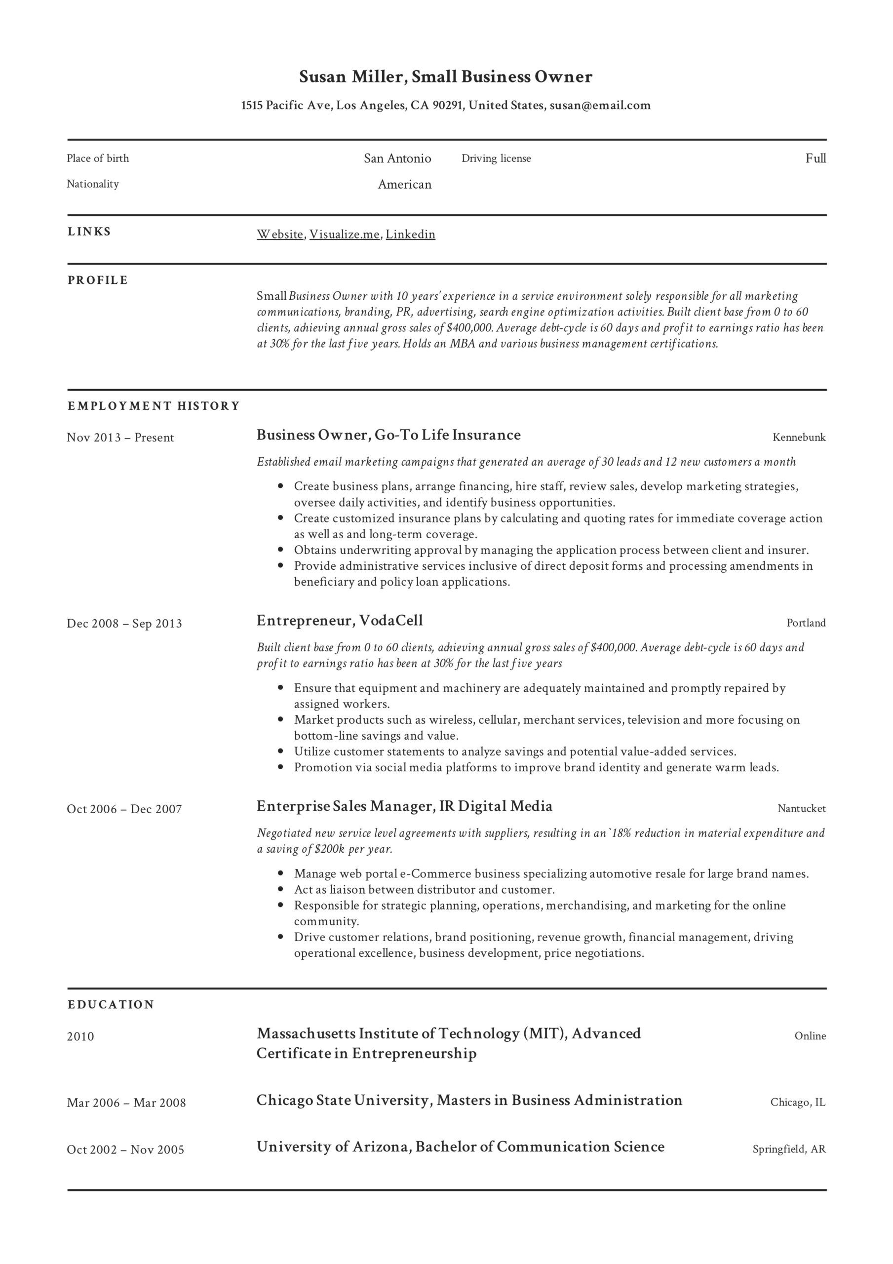 Small Business Owner Resume Guide | +12 Examples | Pdf | 2019 Intended For Health And Safety Policy Template For Small Business